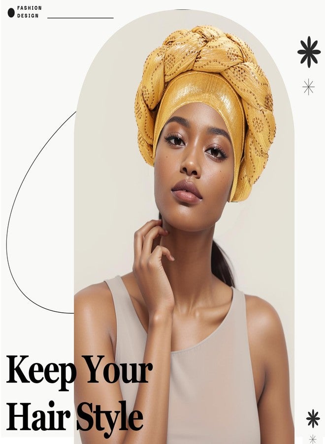 XEPST African Turban Head Wrap Braid Beanie Cap Headwear Gold Twisted Head Turbans Headwarps for Women - Image 5